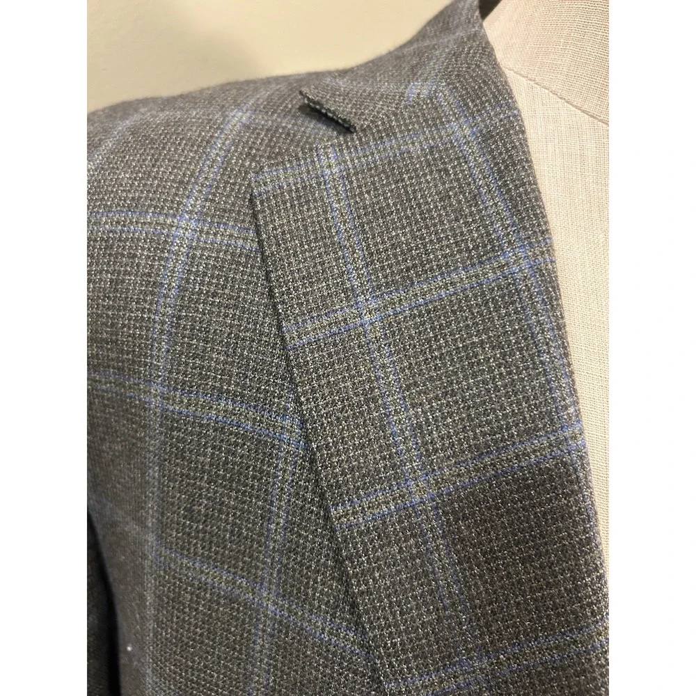 Ermenegildo Zegna Blazer Roma Gray Blue Windowpane Wool Sport Coat Mens Sz 46R
